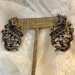 Vintage Heidi Daus Seahorse Earrings – Rhinestone & Enamel – Rare Collectible 🐉